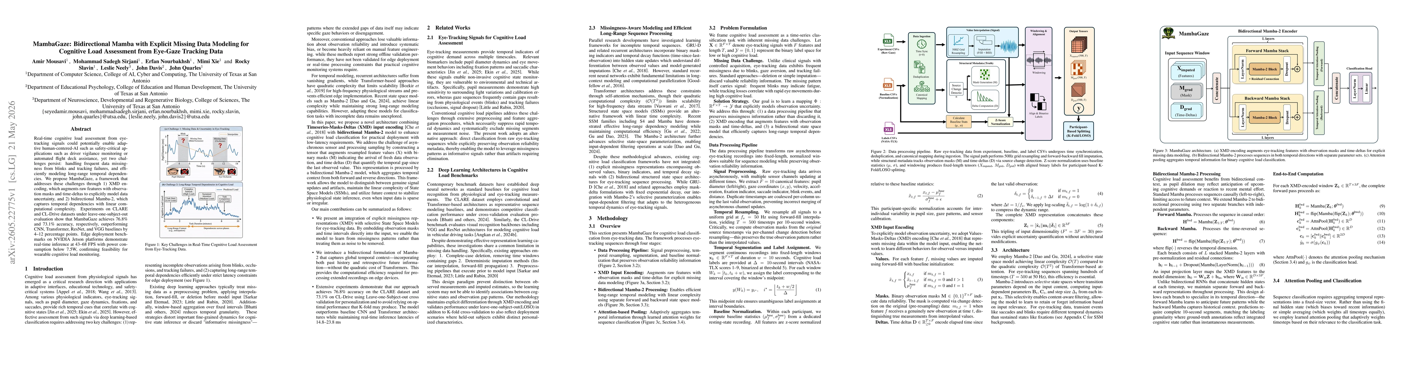 Thumbnail for MambaGaze: Bidirectional Mamba with Explicit Missing Data Modeling for Cognitive Load Assessment from Eye-Gaze Tracking Data