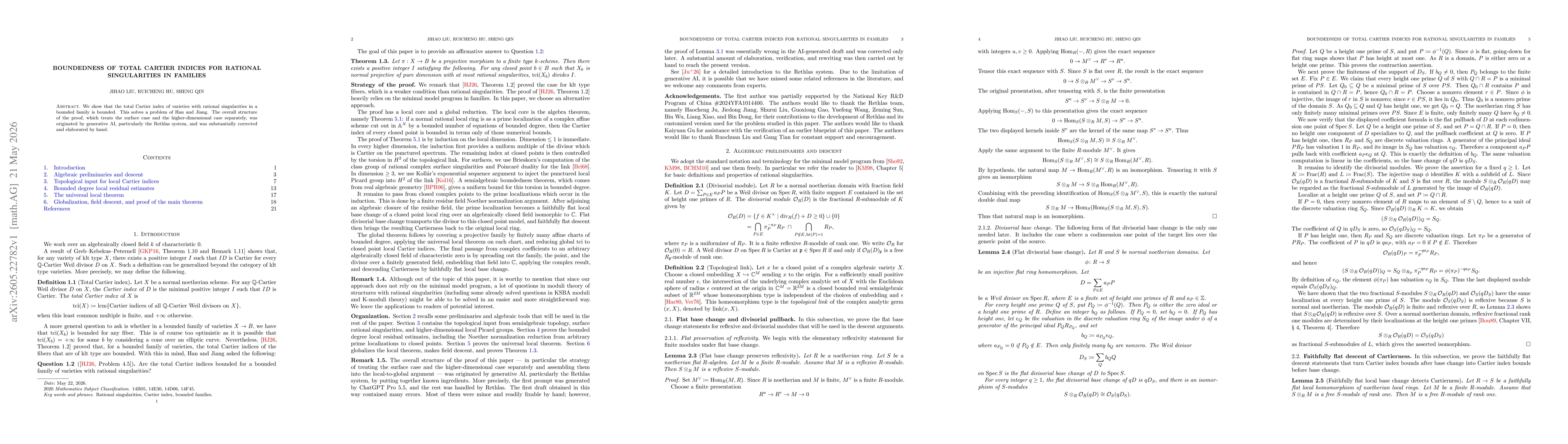 Thumbnail for Boundedness of total Cartier indices for rational singularities in families