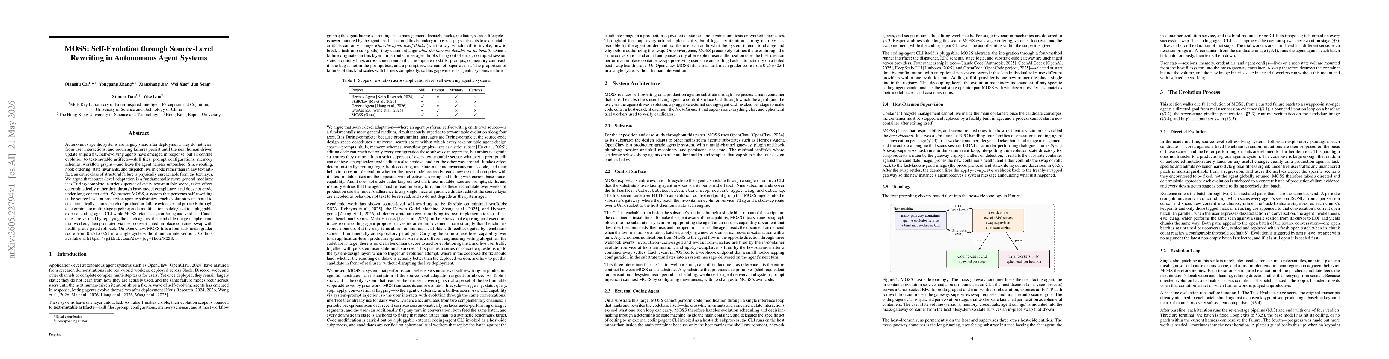 Thumbnail for MOSS: Self-Evolution through Source-Level Rewriting in Autonomous Agent Systems
