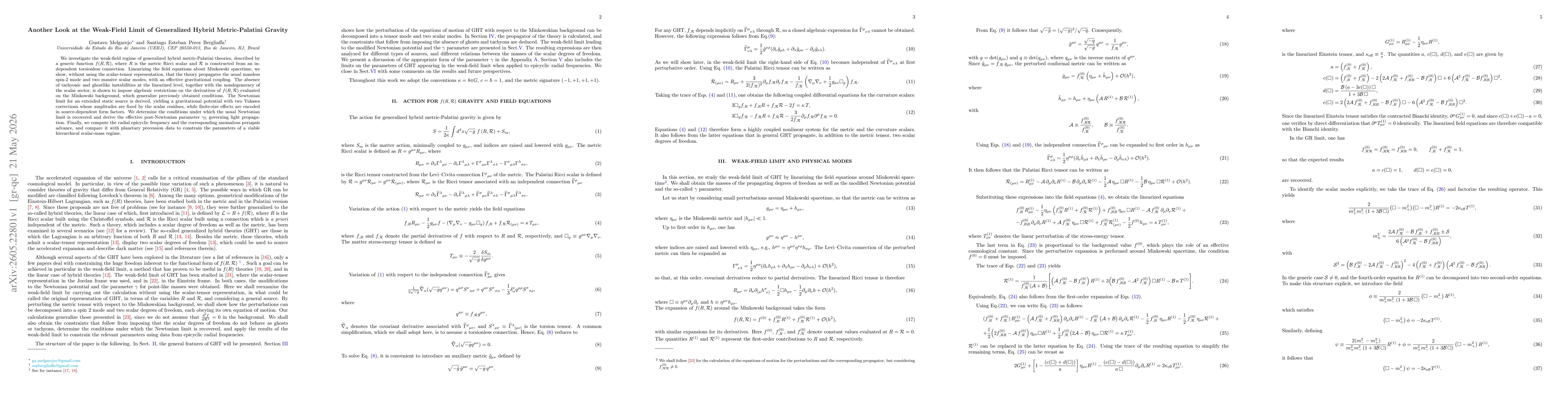 Thumbnail for Another Look at the Weak-Field Limit of Generalized Hybrid Metric-Palatini Gravity