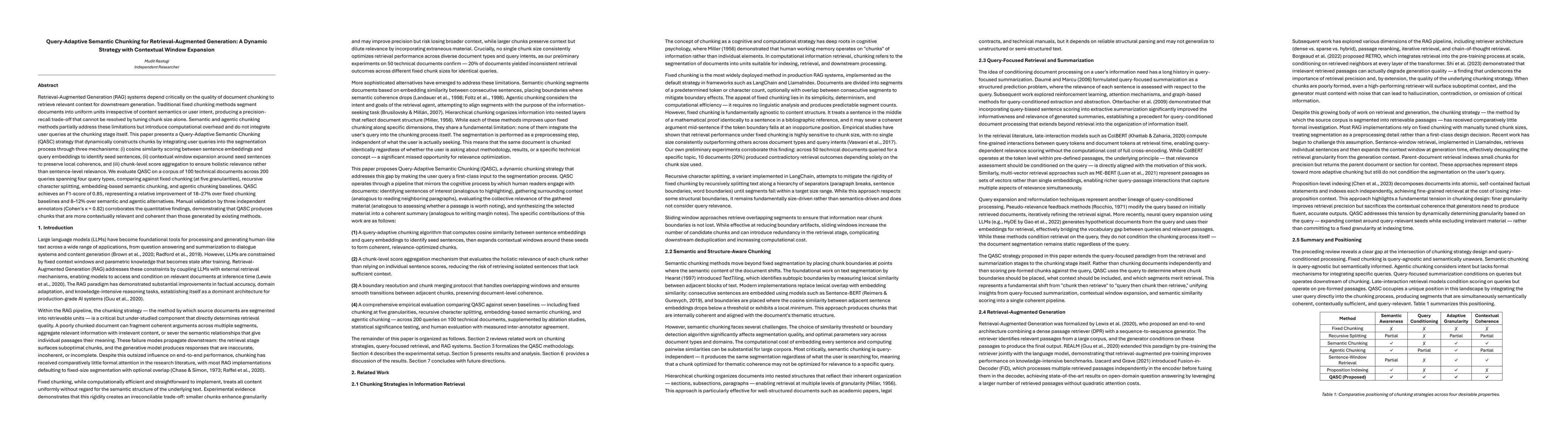 Thumbnail for Query-Adaptive Semantic Chunking for Retrieval-Augmented Generation: A Dynamic Strategy with Contextual Window Expansion