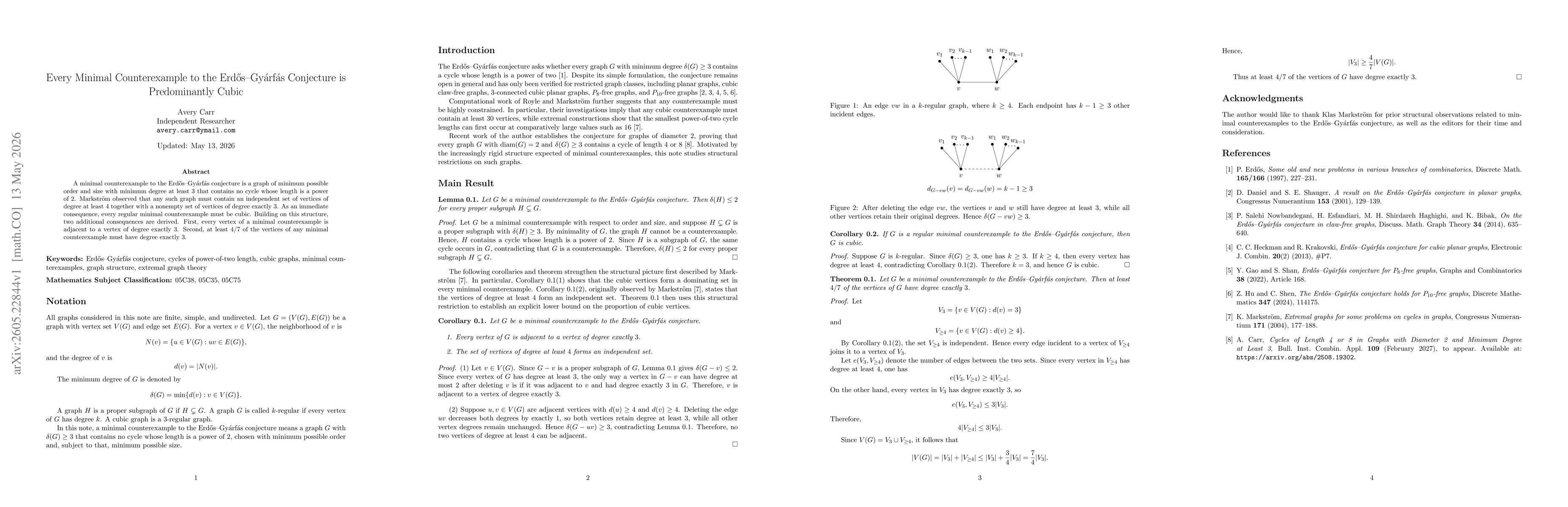 Thumbnail for Every Minimal Counterexample to the Erdős-Gyárfás Conjecture is Predominantly Cubic