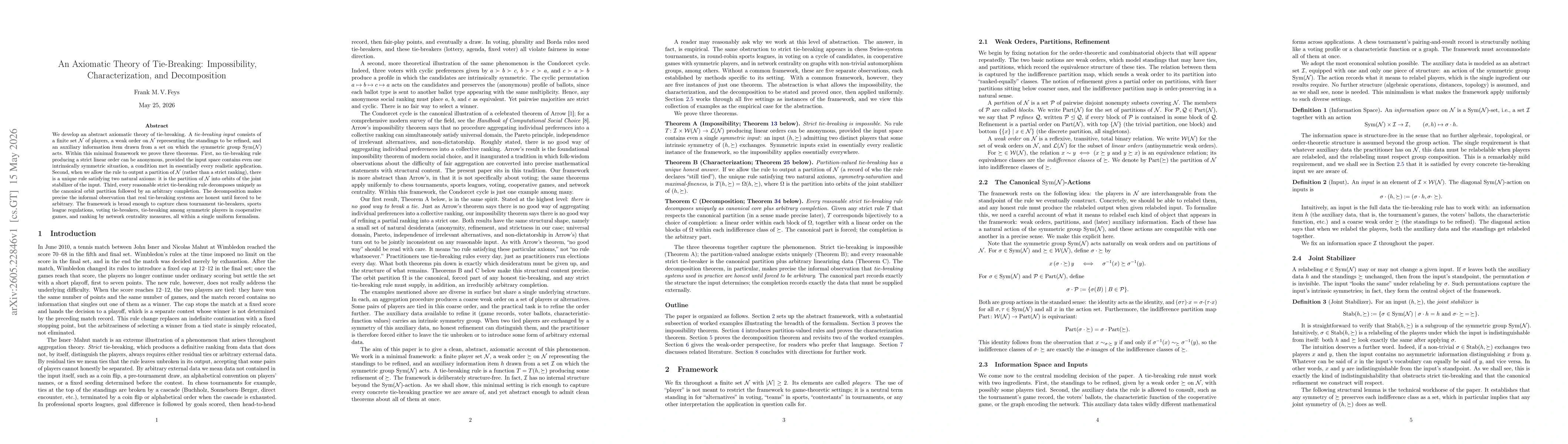 Thumbnail for An Axiomatic Theory of Tie-Breaking: Impossibility, Characterization, and Decomposition