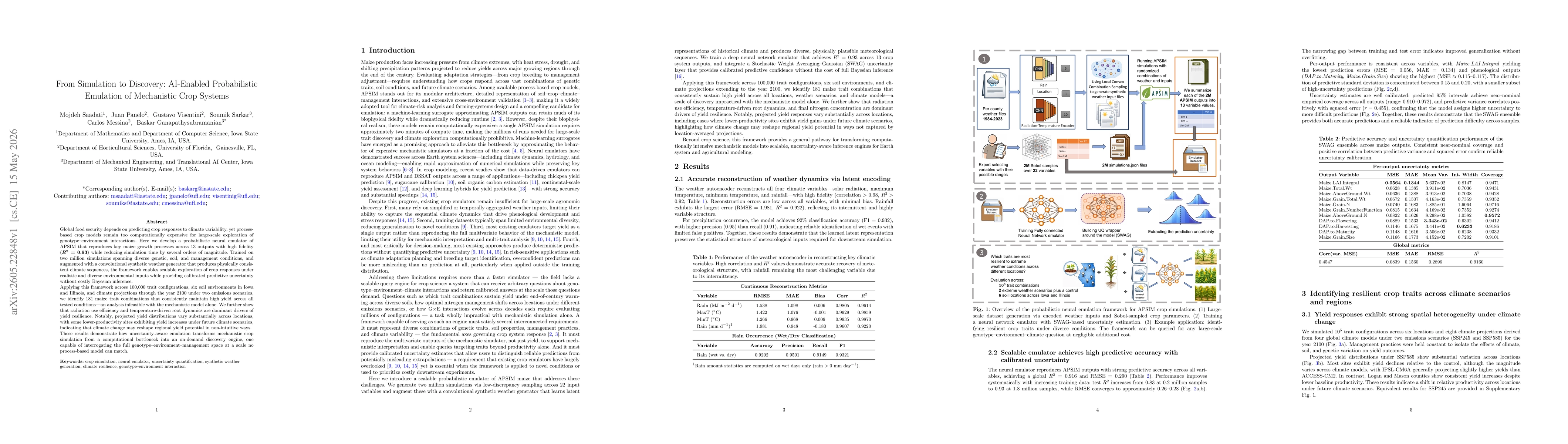 Thumbnail for From Simulation to Discovery: AI Enabled Probabilistic Emulation of Mechanistic Crop Systems