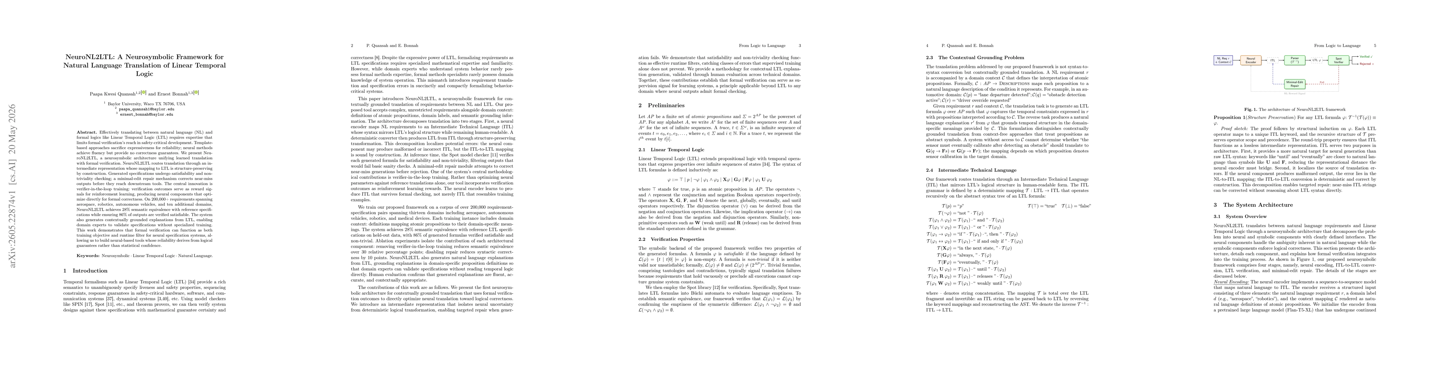Thumbnail for NeuroNL2LTL: A Neurosymbolic Framework for Natural Language Translation of Linear Temporal Logic