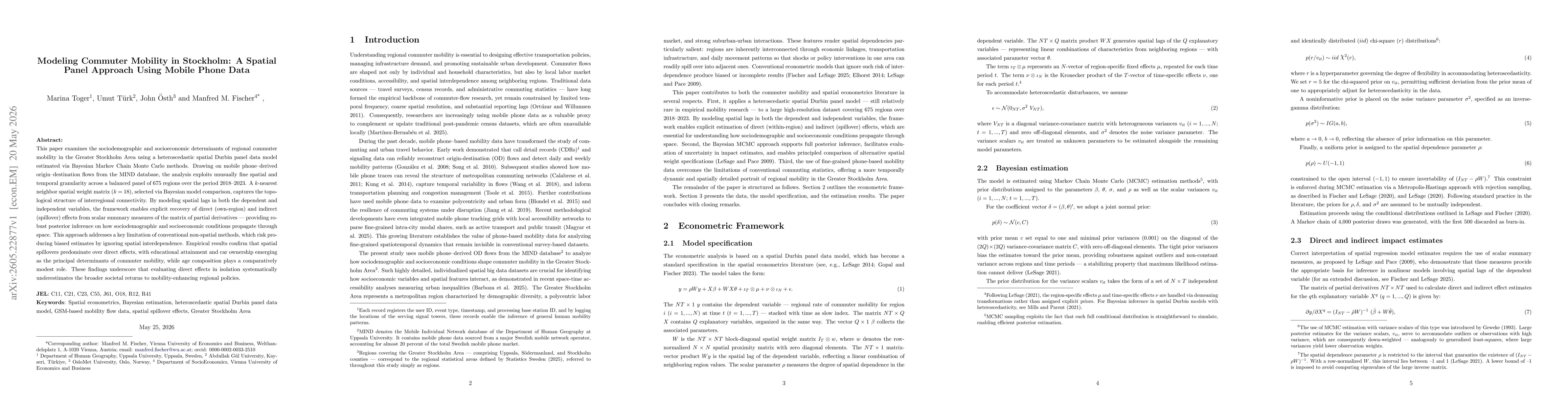 Thumbnail for Modeling Commuter Mobility in Stockholm: A Spatial Panel Approach Using Mobile Phone Data