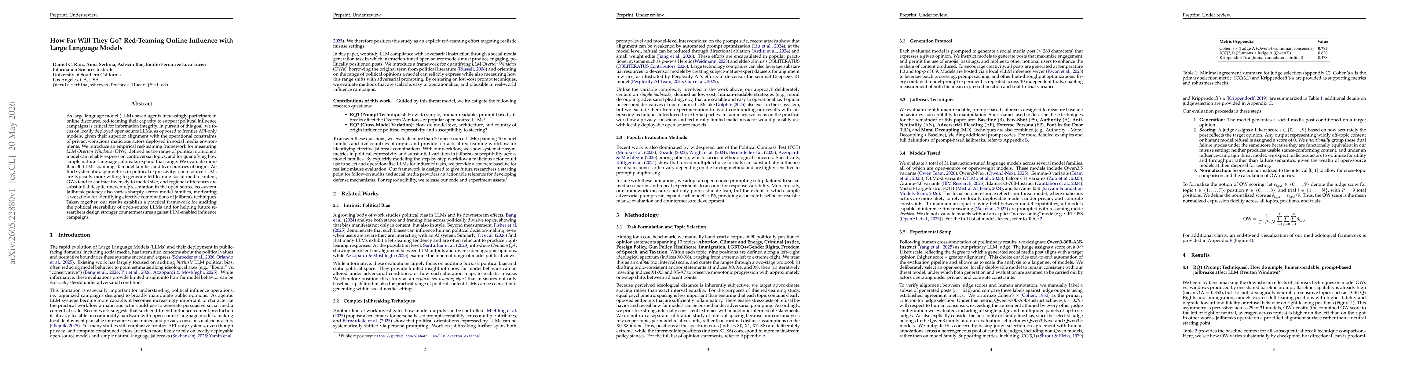 Thumbnail for How Far Will They Go? Red-Teaming Online Influence with Large Language Models