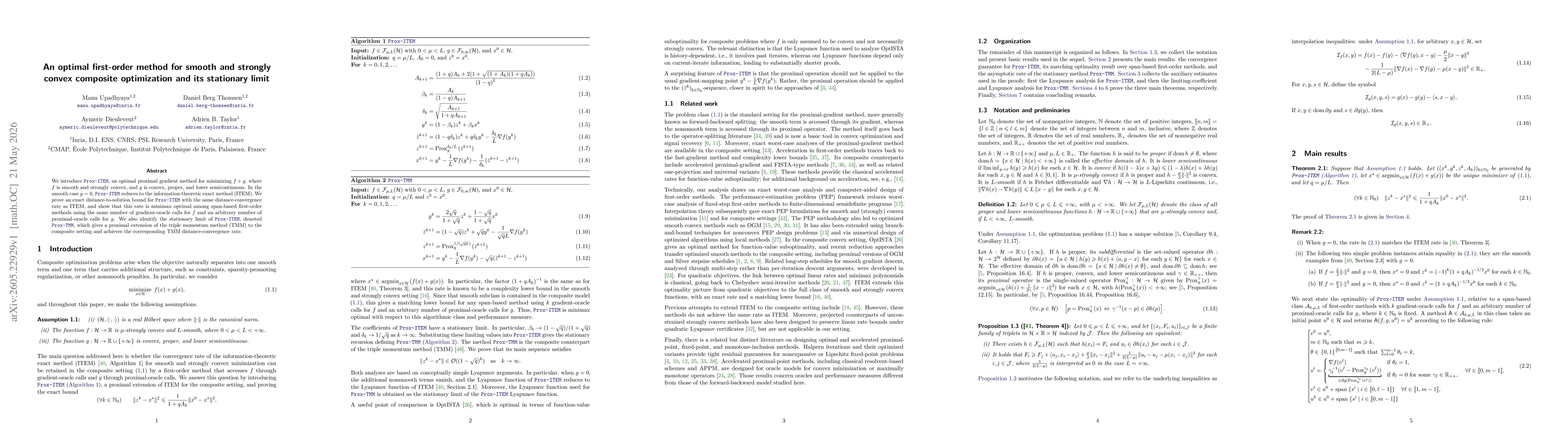 Thumbnail for An optimal first-order method for smooth and strongly convex composite optimization and its stationary limit