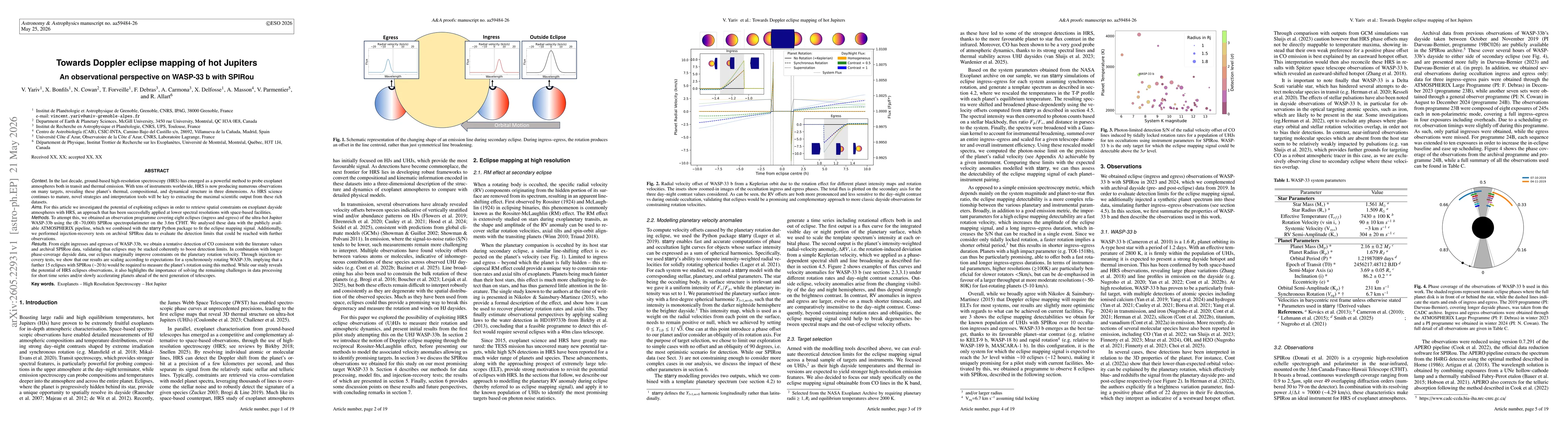 Thumbnail for Towards Doppler eclipse mapping of hot Jupiters. An observational perspective on WASP-33 b with SPIRou