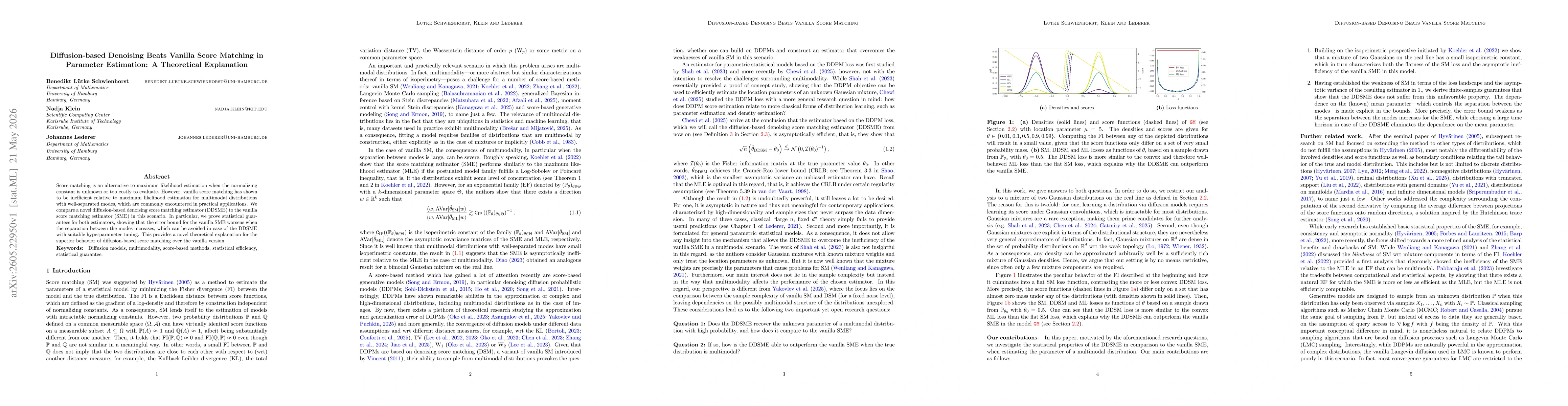Thumbnail for Diffusion-based Denoising Beats Vanilla Score Matching in Parameter Estimation: A Theoretical Explanation