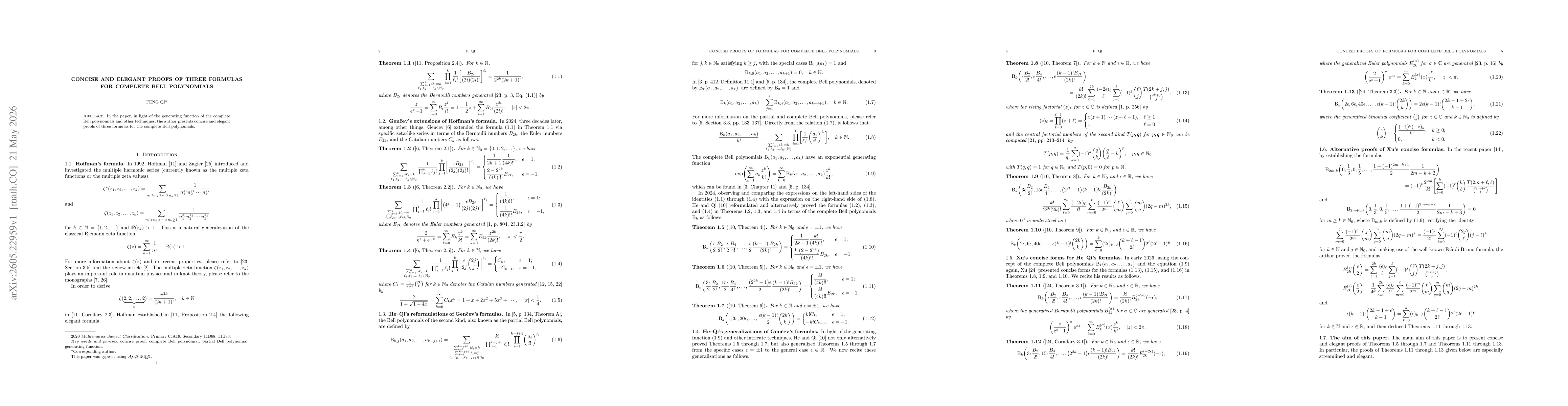 Thumbnail for Concise and elegant proofs of three formulas for complete Bell polynomials