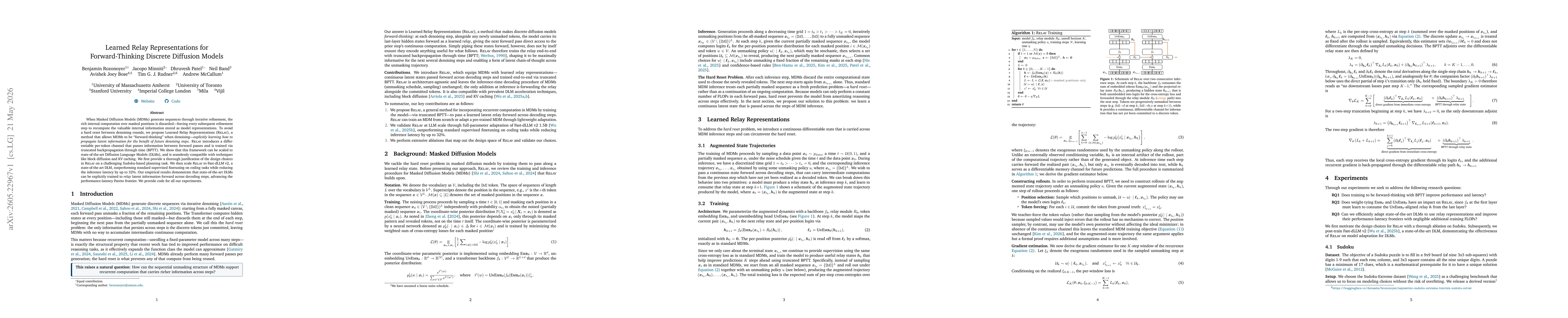 Thumbnail for Learned Relay Representations for Forward-Thinking Discrete Diffusion Models