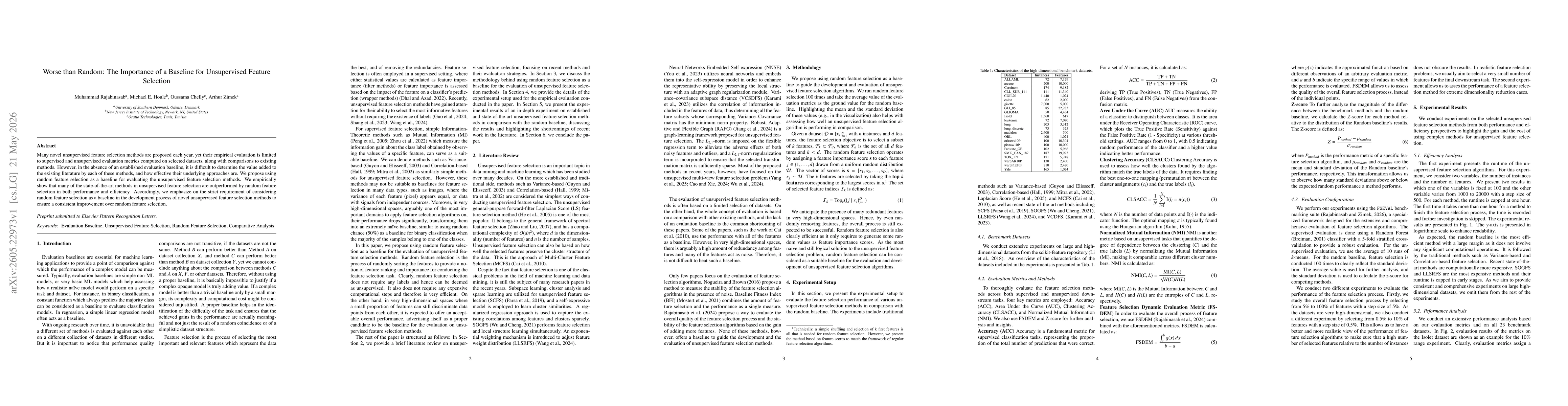 Thumbnail for Worse than Random: The Importance of a Baseline for Unsupervised Feature Selection