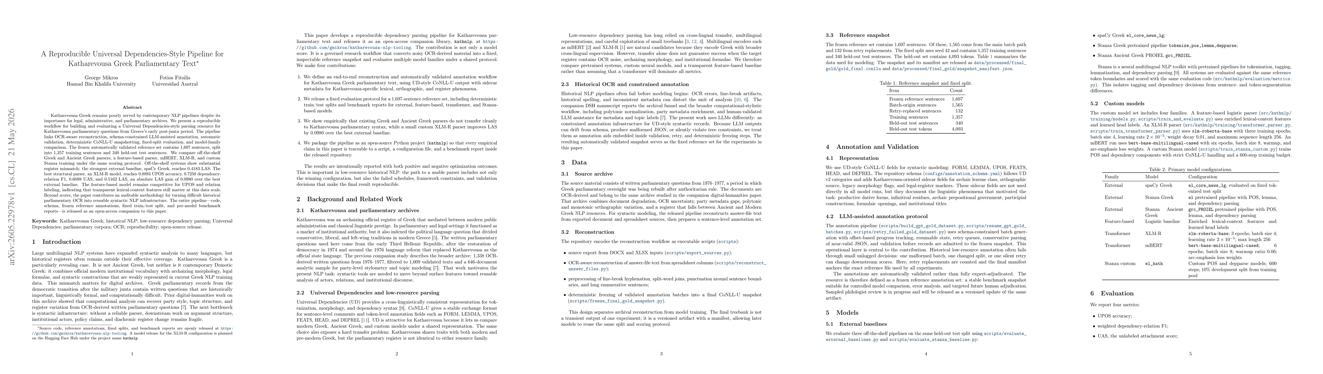 Thumbnail for A Reproducible Universal Dependencies-Style Pipeline for Katharevousa Greek Parliamentary Text