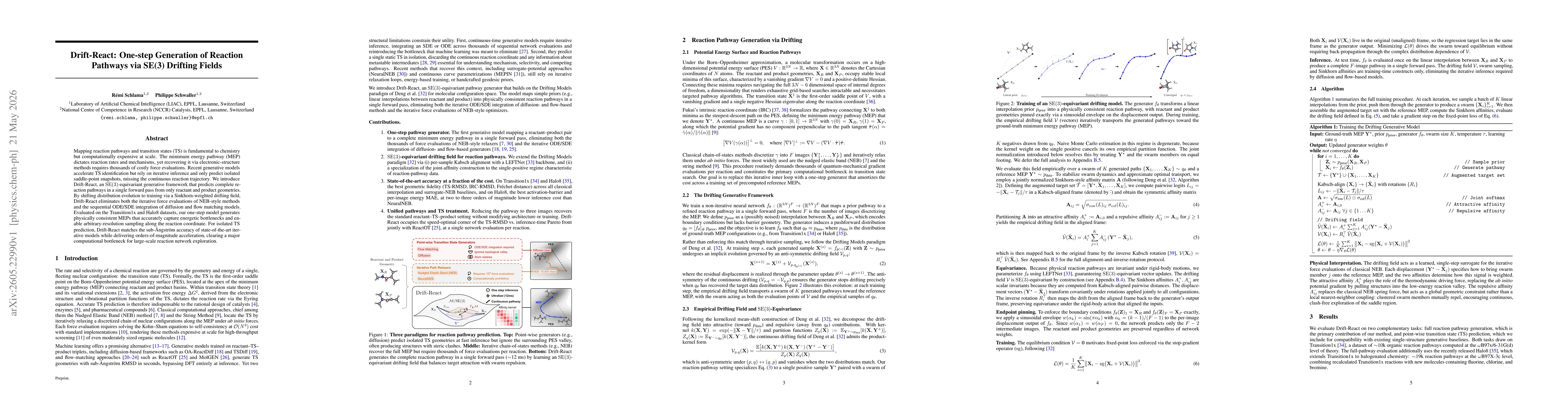Thumbnail for Drift-React: One-step Generation of Reaction Pathways via SE(3) Drifting Fields