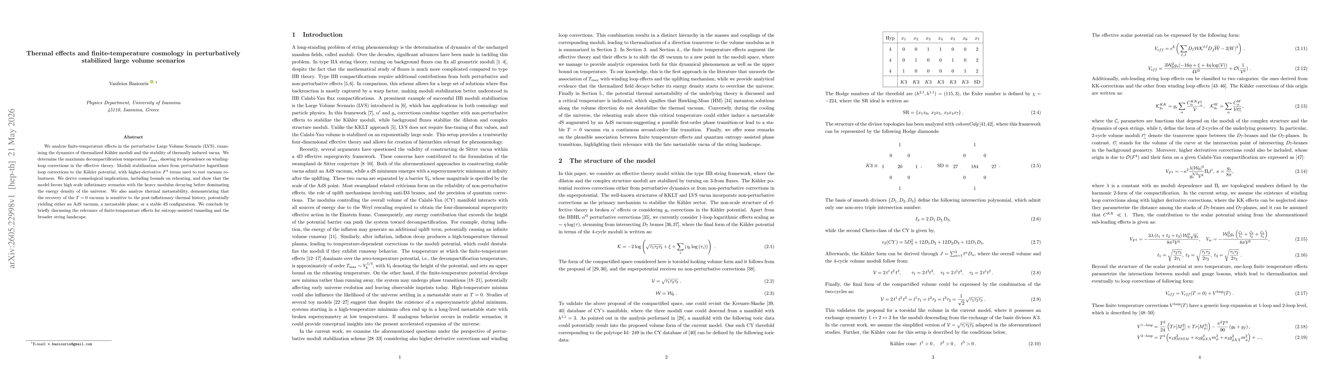 Thumbnail for Thermal effects and finite-temperature cosmology in perturbatively stabilized large volume scenarios