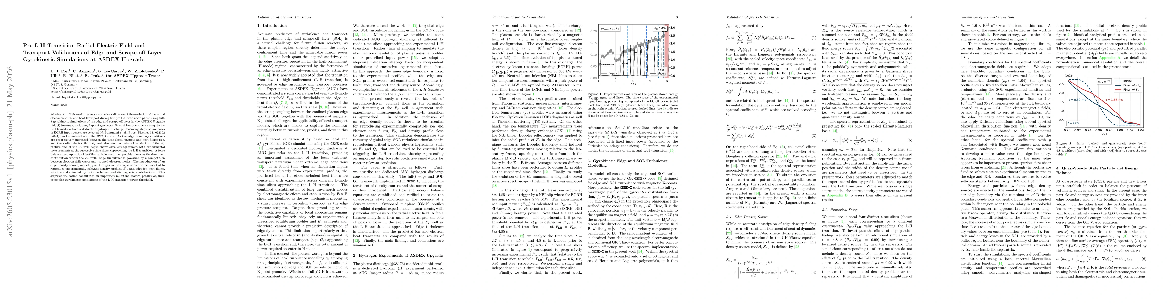 Thumbnail for Pre L-H Transition Radial Electric Field and Transport Validations of Edge and Scrape-off Layer Gyrokinetic Simulations at ASDEX Upgrade