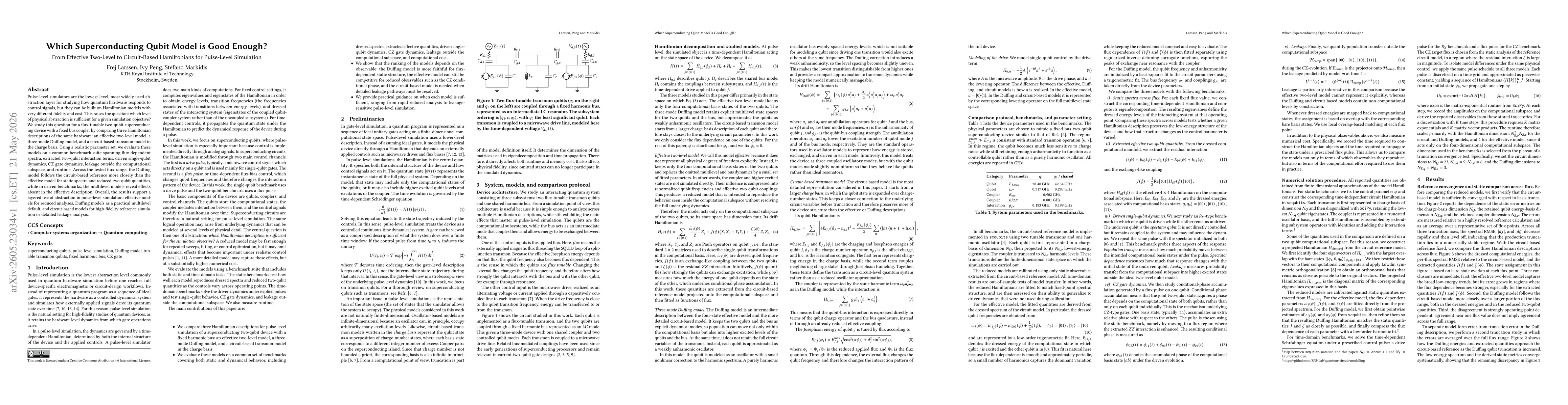 Thumbnail for Which Superconducting Qubit Model is Good Enough? From Effective Two-Level to Circuit-Based Hamiltonians for Pulse-Level Simulation
