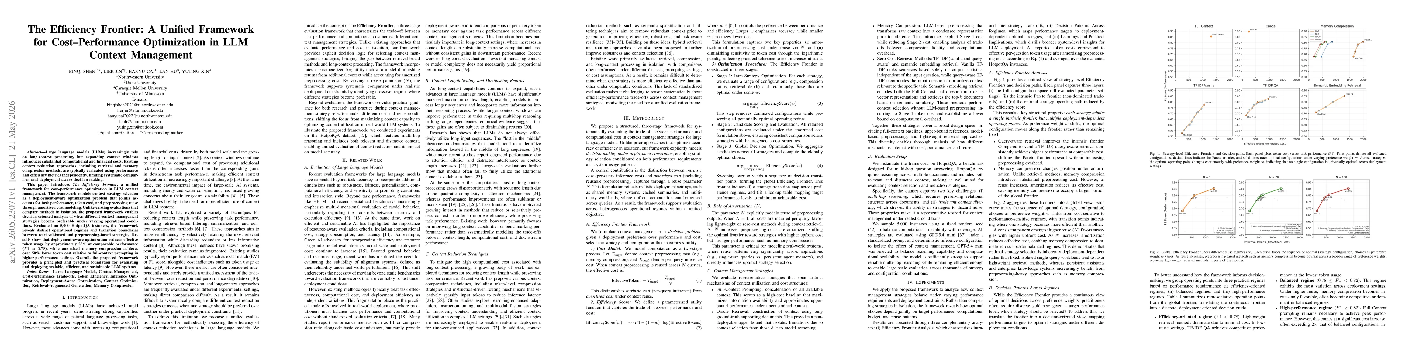 Thumbnail for The Efficiency Frontier: A Unified Framework for Cost-Performance Optimization in LLM Context Management