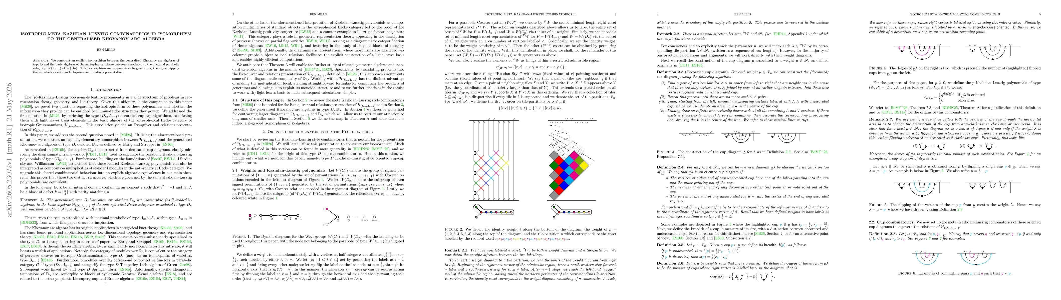 Thumbnail for Isotropic Meta Kazhdan-Lusztig Combinatorics II: Isomorphism to the generalised Khovanov arc algebra