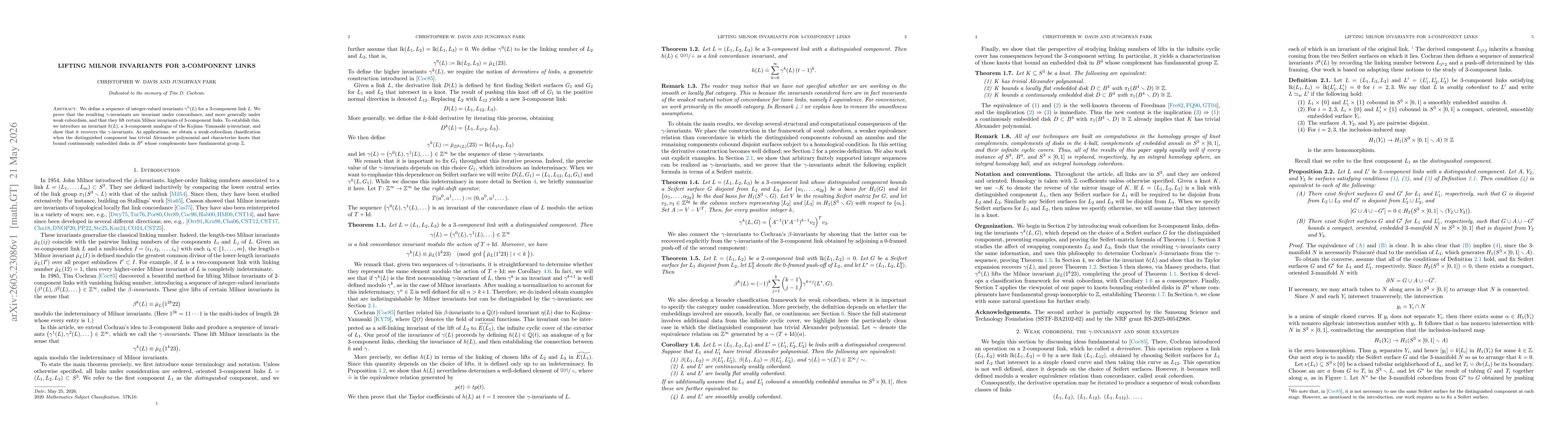 Thumbnail for Lifting Milnor Invariants for 3-Component Links