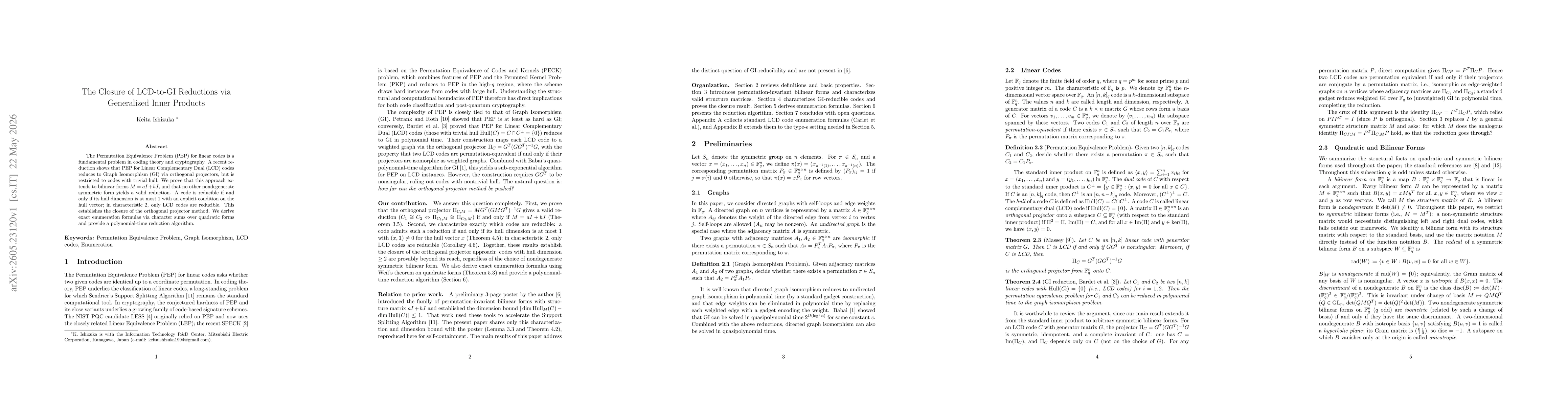 Thumbnail for The Closure of LCD-to-GI Reductions via Generalized Inner Products
