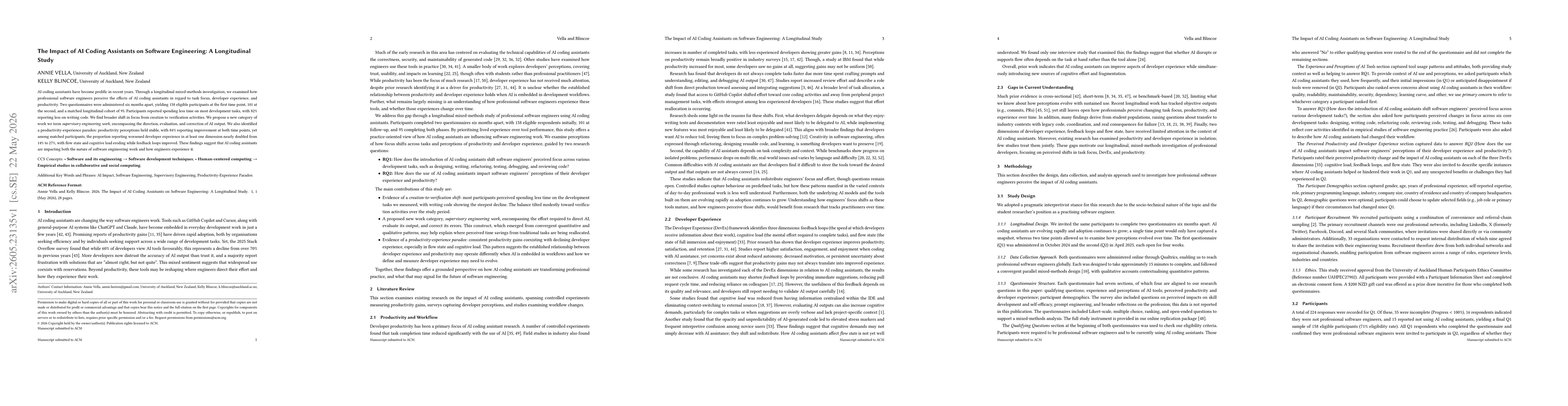 Thumbnail for The Impact of AI Coding Assistants on Software Engineering: A Longitudinal Study