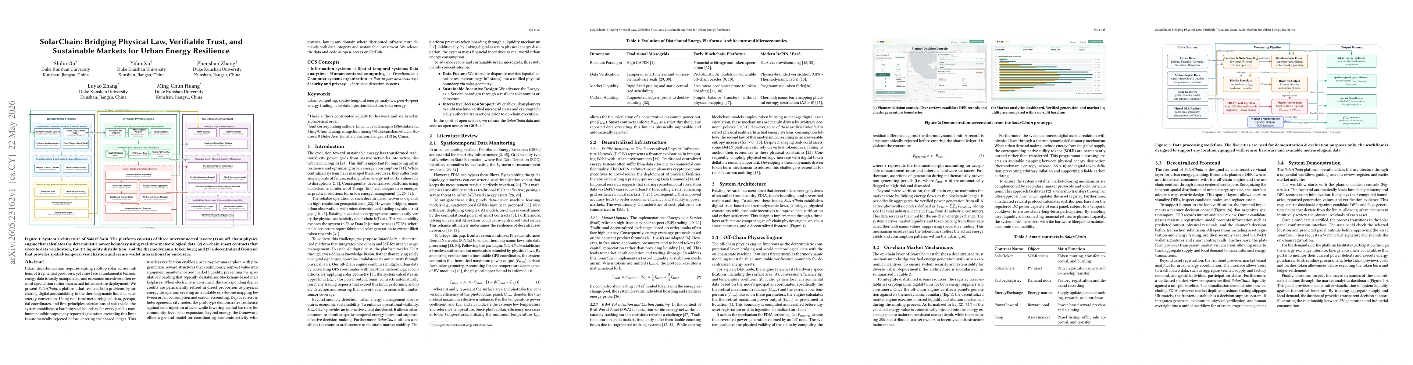 Thumbnail for SolarChain: Bridging Physical Law, Verifiable Trust, and Sustainable Markets for Urban Energy Resilience