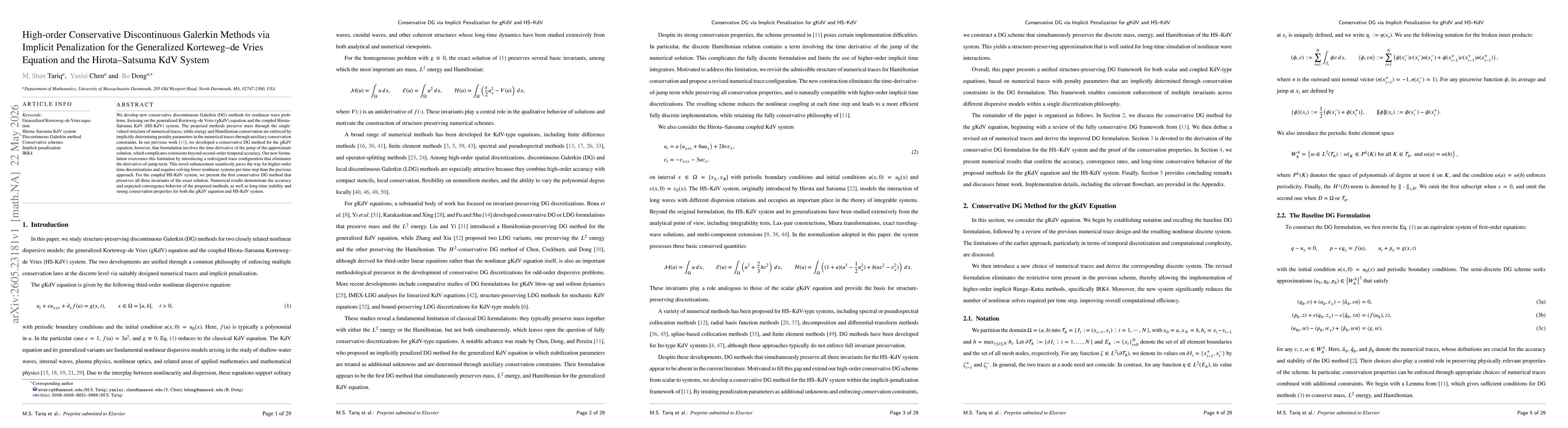 Thumbnail for High-order Conservative Discontinuous Galerkin Methods via Implicit Penalization for the Generalized Korteweg-de Vries Equation and the Hirota-Satsuma KdV System