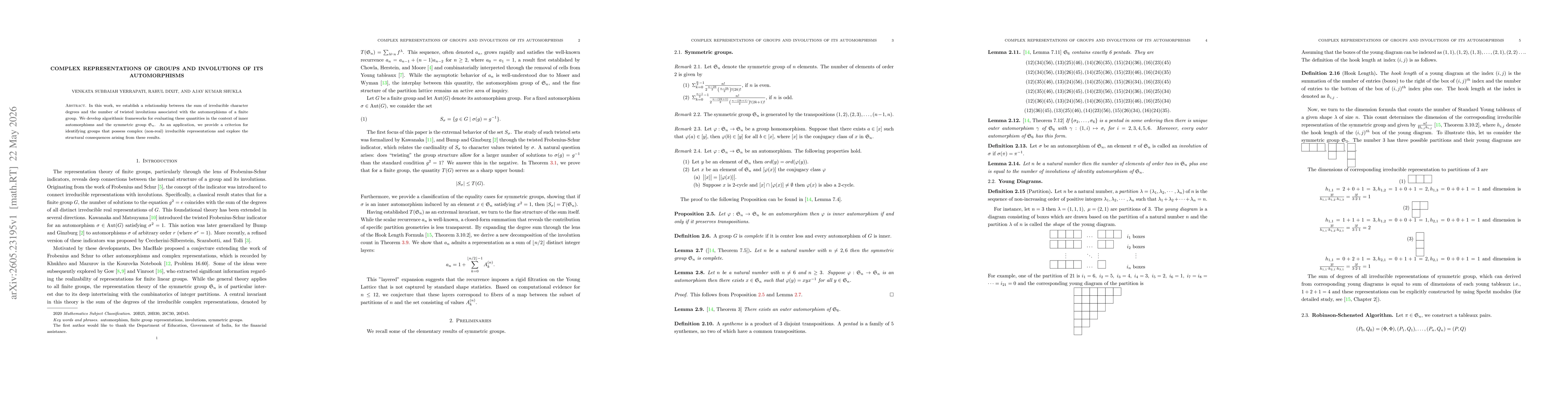 Thumbnail for Complex Representations of Groups and Involutions of its Automorphisms