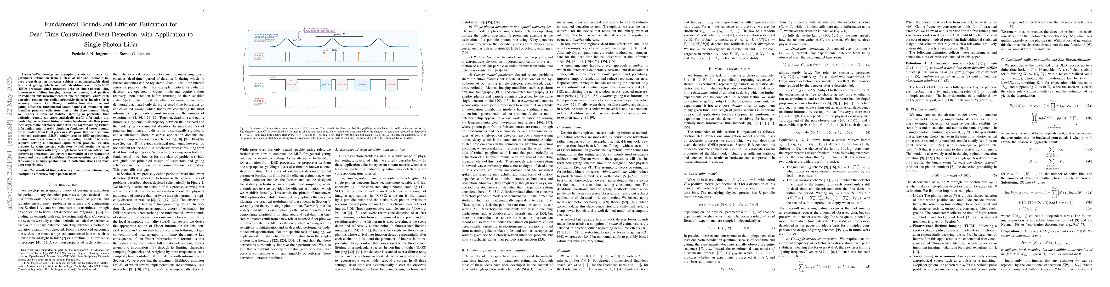Thumbnail for Fundamental Bounds and Efficient Estimation for Dead-Time-Constrained Event Detection, with Application to Single-Photon Lidar
