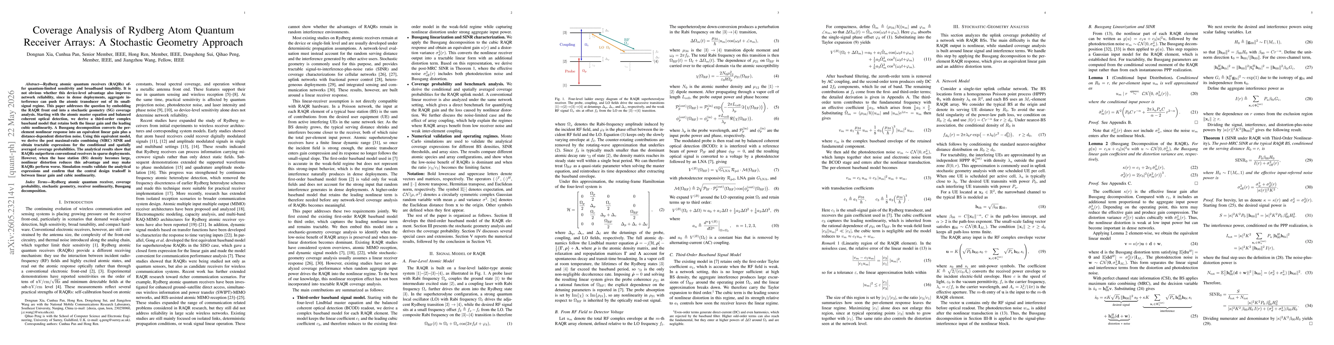 Thumbnail for Coverage Analysis of Rydberg Atom Quantum Receiver Arrays: A Stochastic Geometry Approach