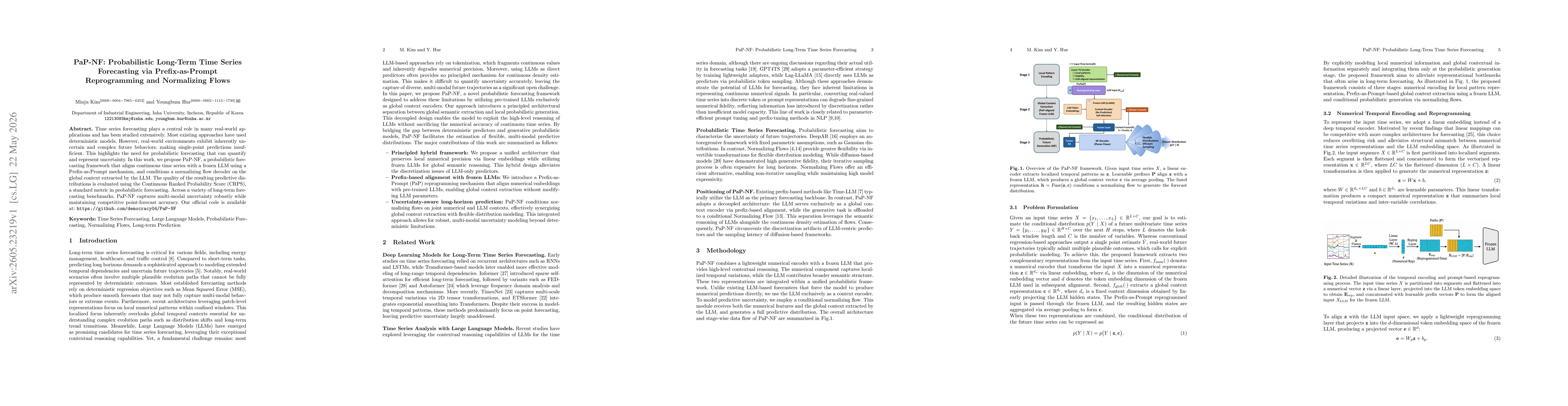 Thumbnail for PaP-NF: Probabilistic Long-Term Time Series Forecasting via Prefix-as-Prompt Reprogramming and Normalizing Flows