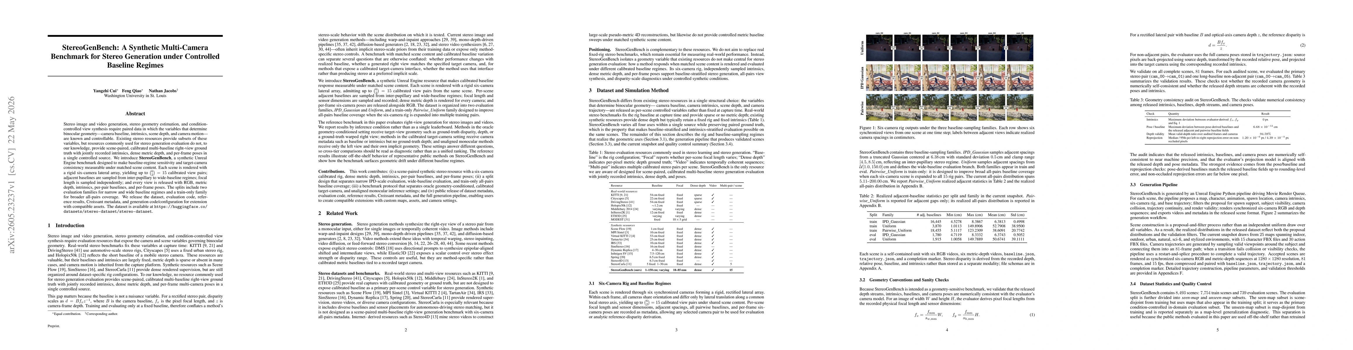 Thumbnail for StereoGenBench: A Synthetic Multi-Camera Benchmark for Stereo Generation under Controlled Baseline Regimes