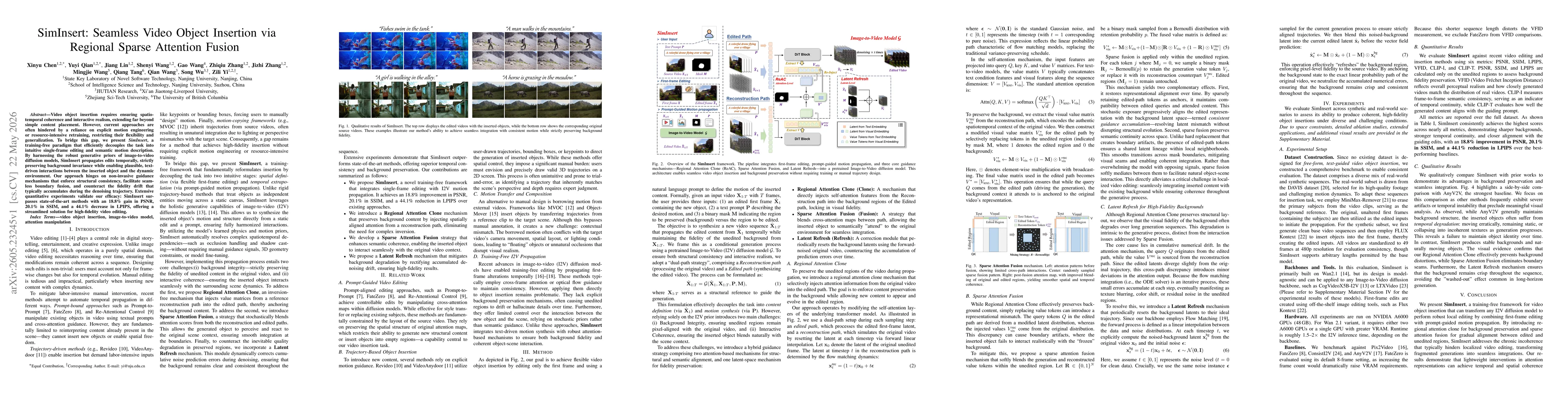 Thumbnail for SimInsert: Seamless Video Object Insertion via Regional Sparse Attention Fusion