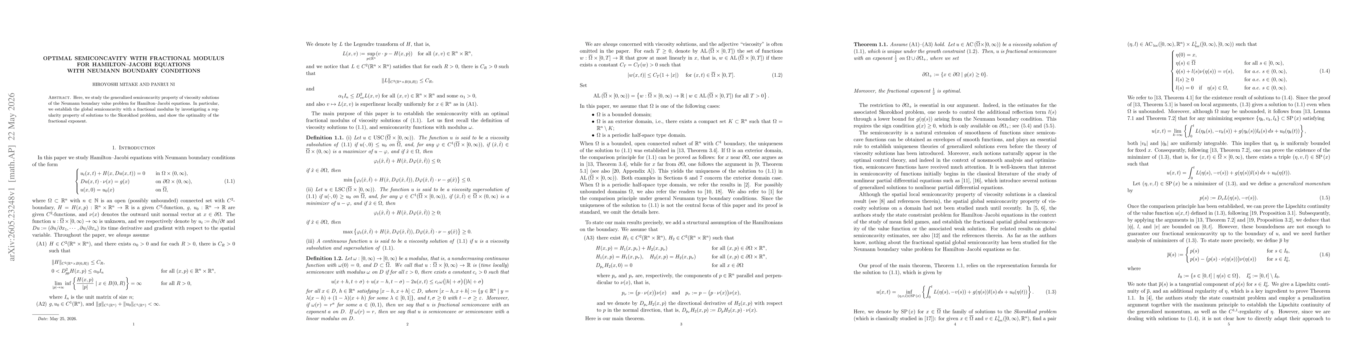Thumbnail for Optimal semiconcavity with fractional modulus for Hamilton-Jacobi equations with Neumann boundary conditions