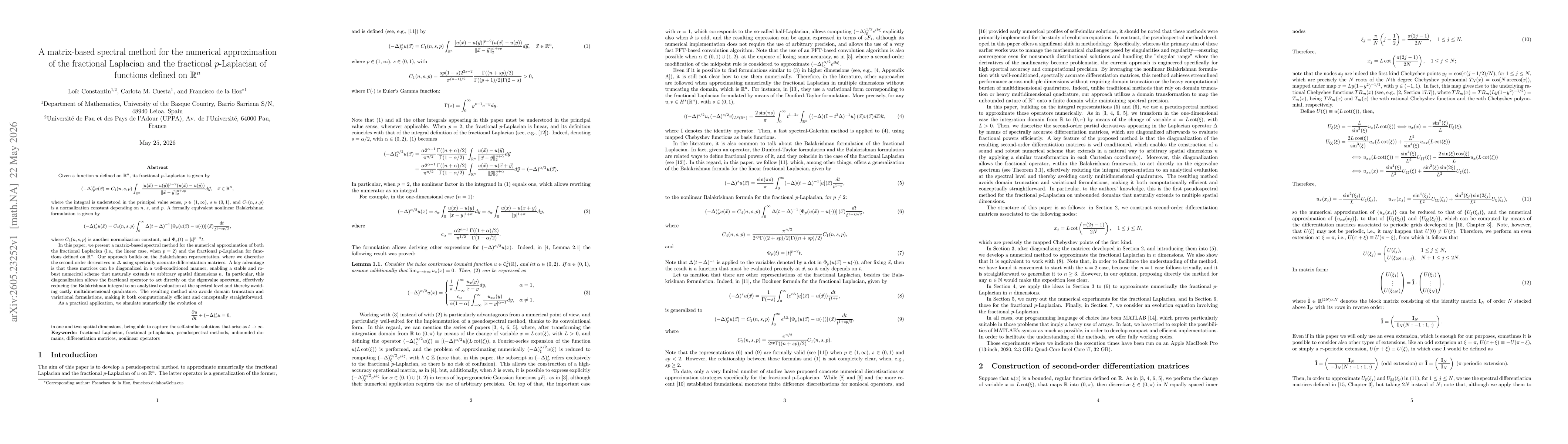 Thumbnail for A matrix-based spectral method for the numerical approximation of the fractional Laplacian and the fractional $p$-Laplacian of functions defined on $\mathbb R^n$