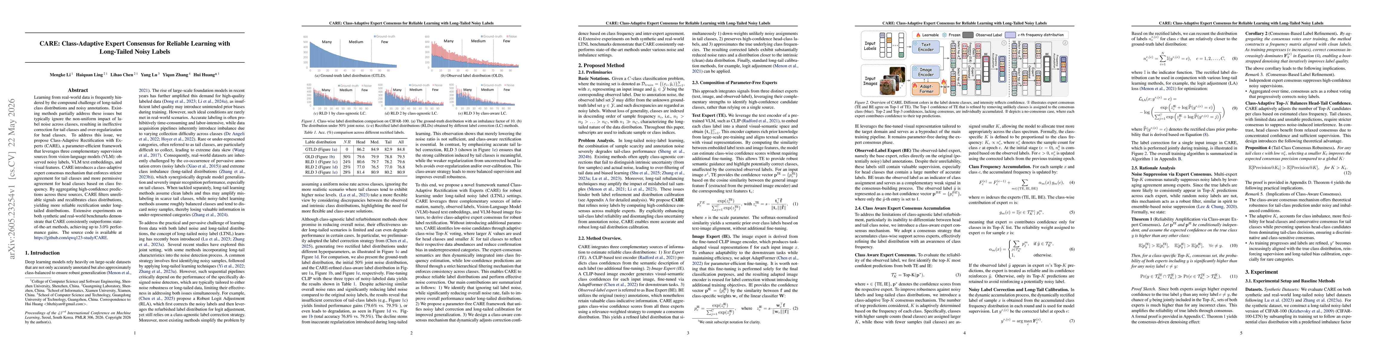 Thumbnail for CARE: Class-Adaptive Expert Consensus for Reliable Learning with Long-Tailed Noisy Labels