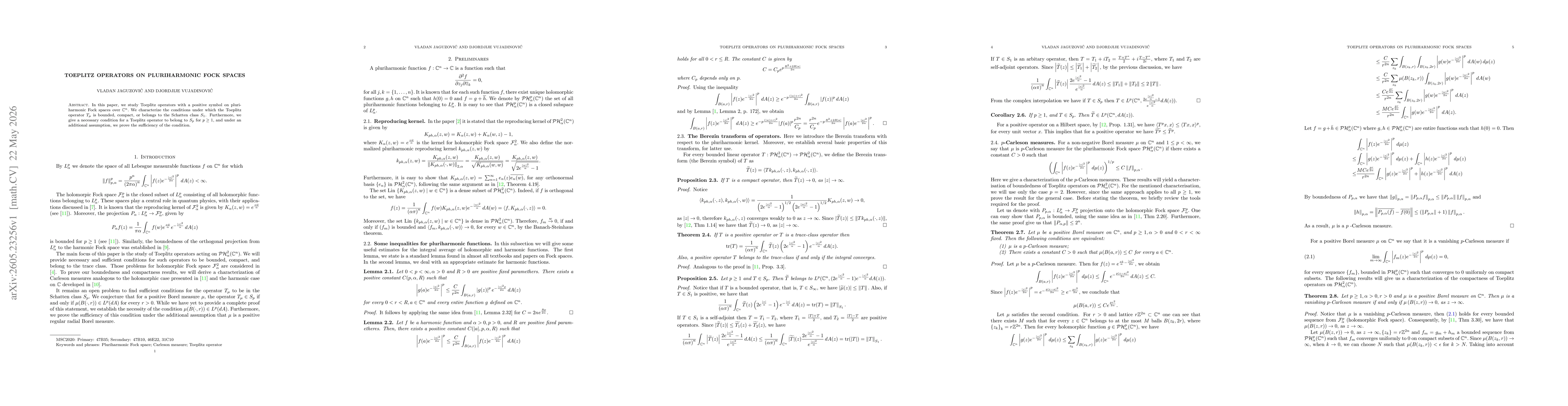 Thumbnail for Toeplitz operators on pluriharmonic Fock spaces