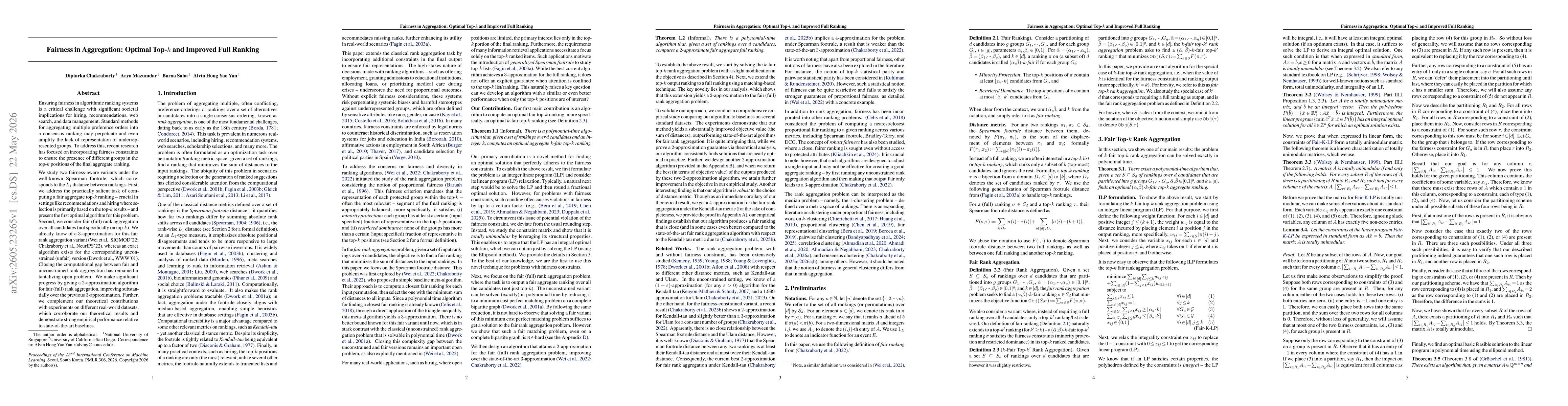 Thumbnail for Fairness in Aggregation: Optimal Top-$k$ and Improved Full Ranking