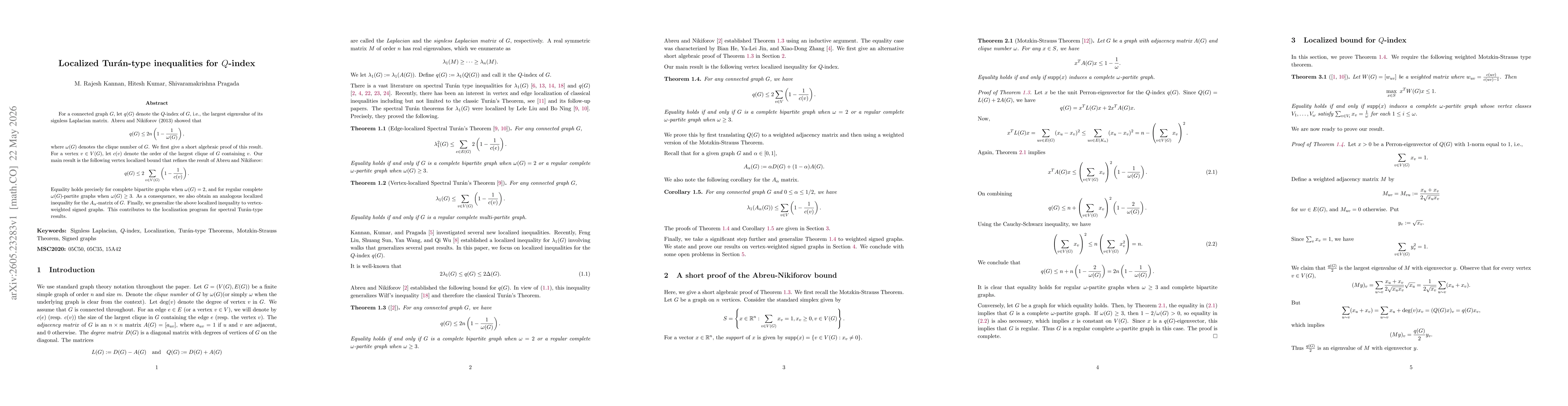 Thumbnail for Localized Turán-type inequalities for $Q$-index