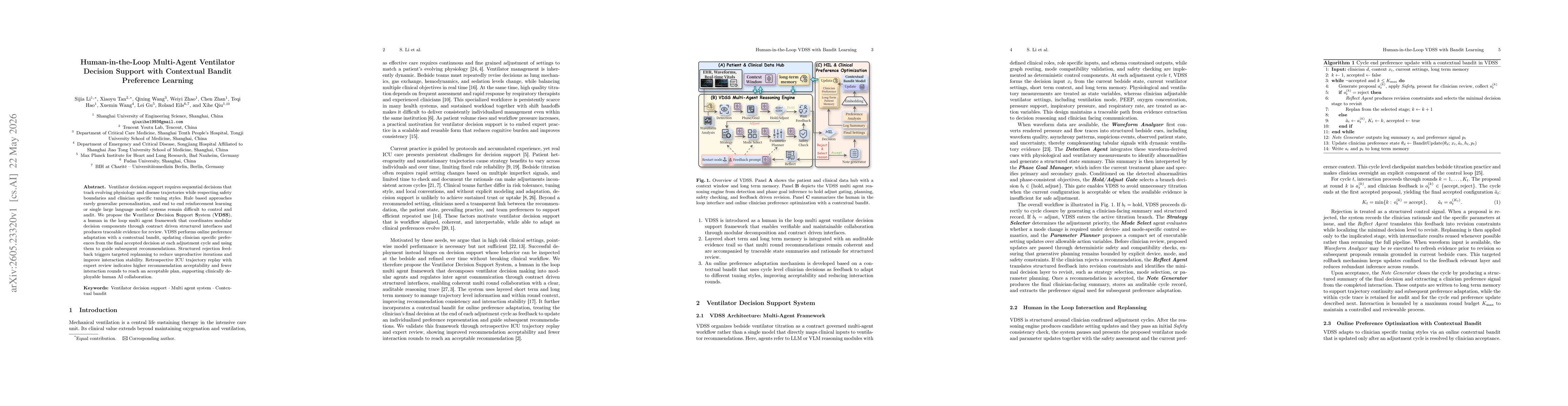 Thumbnail for Human-in-the-Loop Multi-Agent Ventilator Decision Support with Contextual Bandit Preference Learning