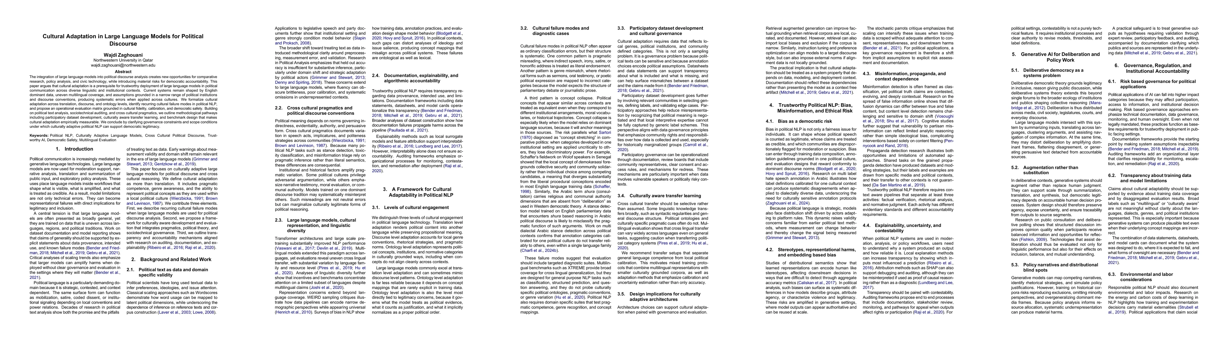 Thumbnail for Cultural Adaptation in Large Language Models for Political Discourse