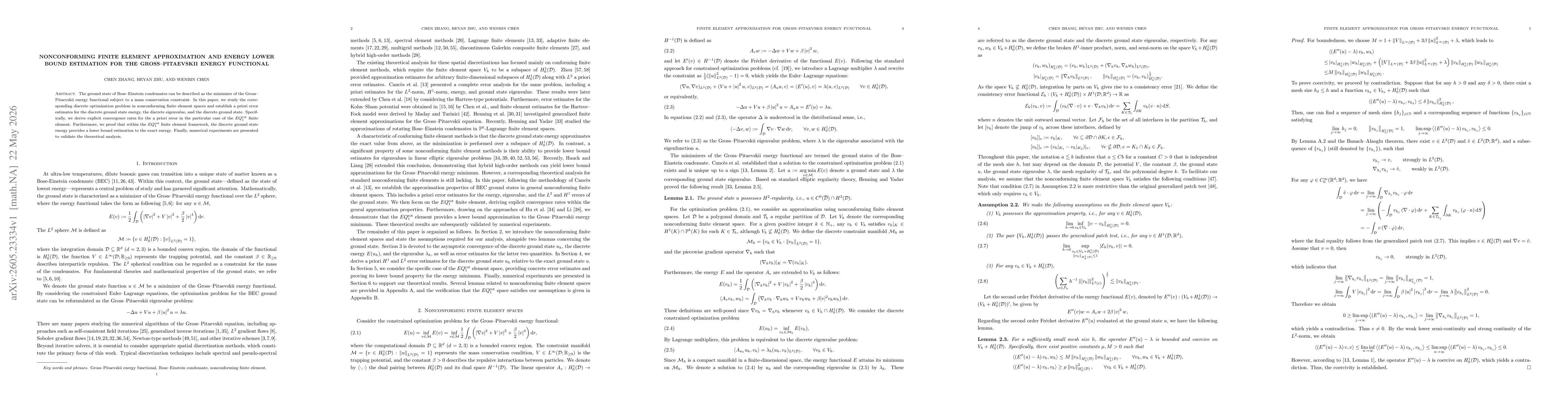 Thumbnail for Nonconforming Finite Element Approximation and Energy Lower Bound Estimation for the Gross--Pitaevskii Energy Functional