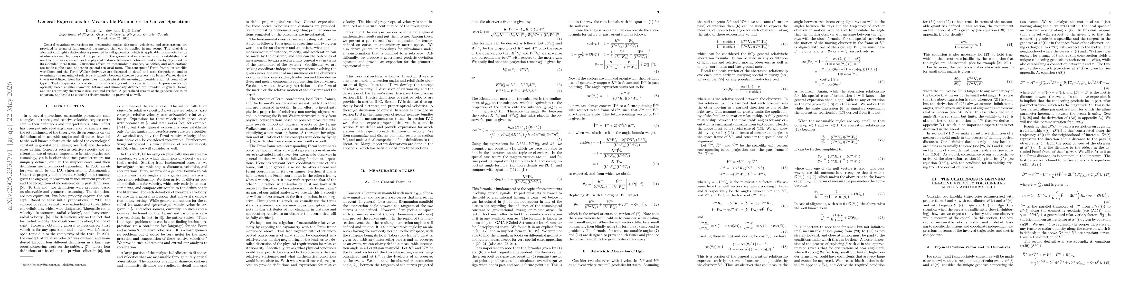 Thumbnail for General Expressions for Measurable Parameters in Curved Spacetime