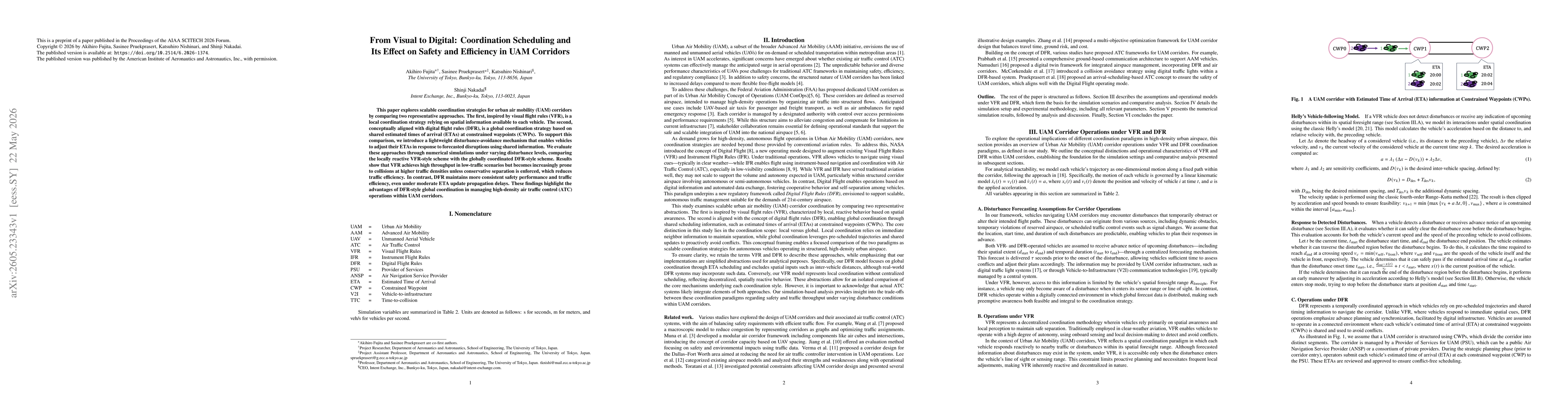 Thumbnail for From Visual to Digital: Coordination Scheduling and Its Effect on Safety and Efficiency in UAM Corridors