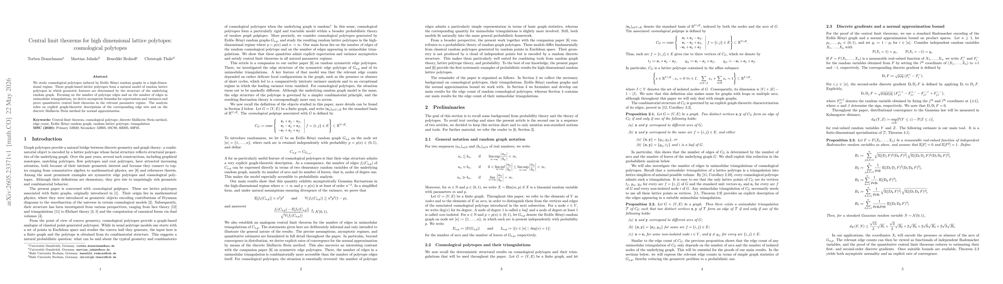 Thumbnail for Central limit theorems for high dimensional lattice polytopes: cosmological polytopes