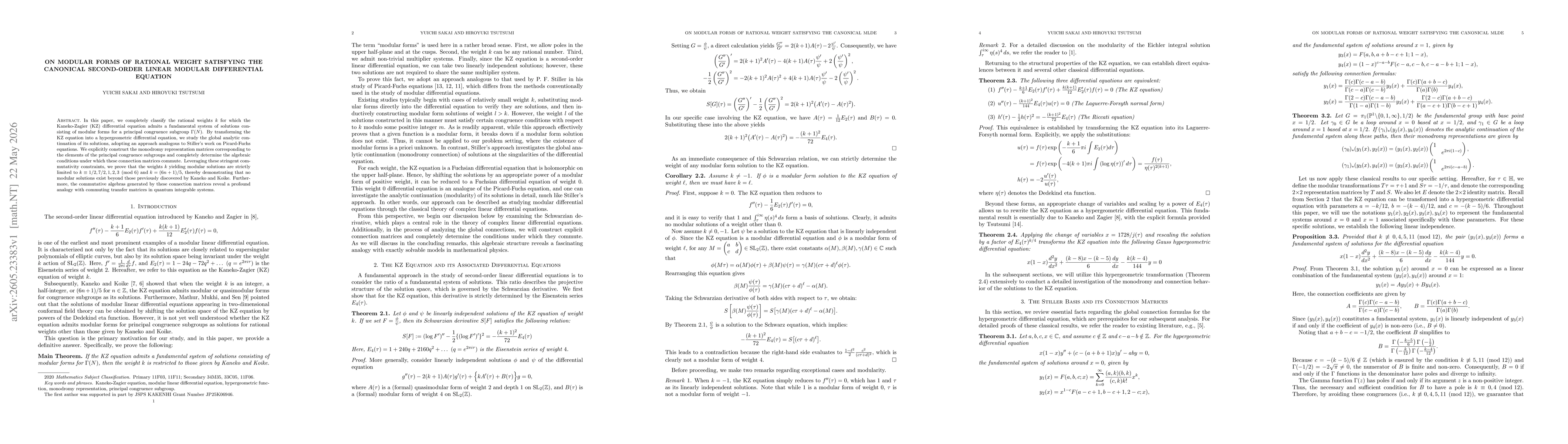 Thumbnail for On modular forms of rational weight satisfying the canonical second-order linear modular differential equation