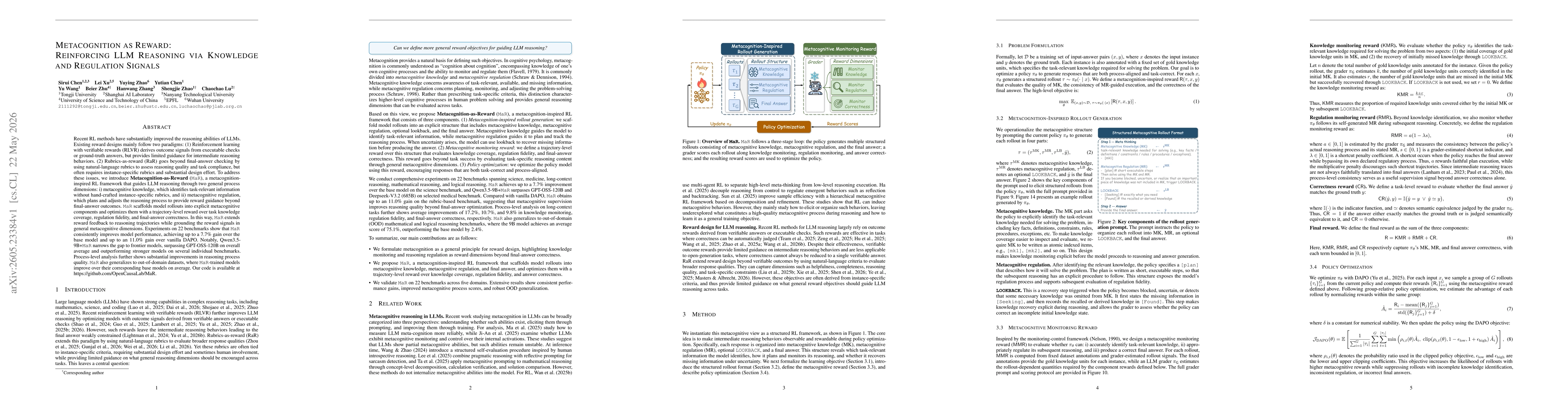 Thumbnail for Metacognition as Reward: Reinforcing LLM Reasoning via Knowledge and Regulation Signals