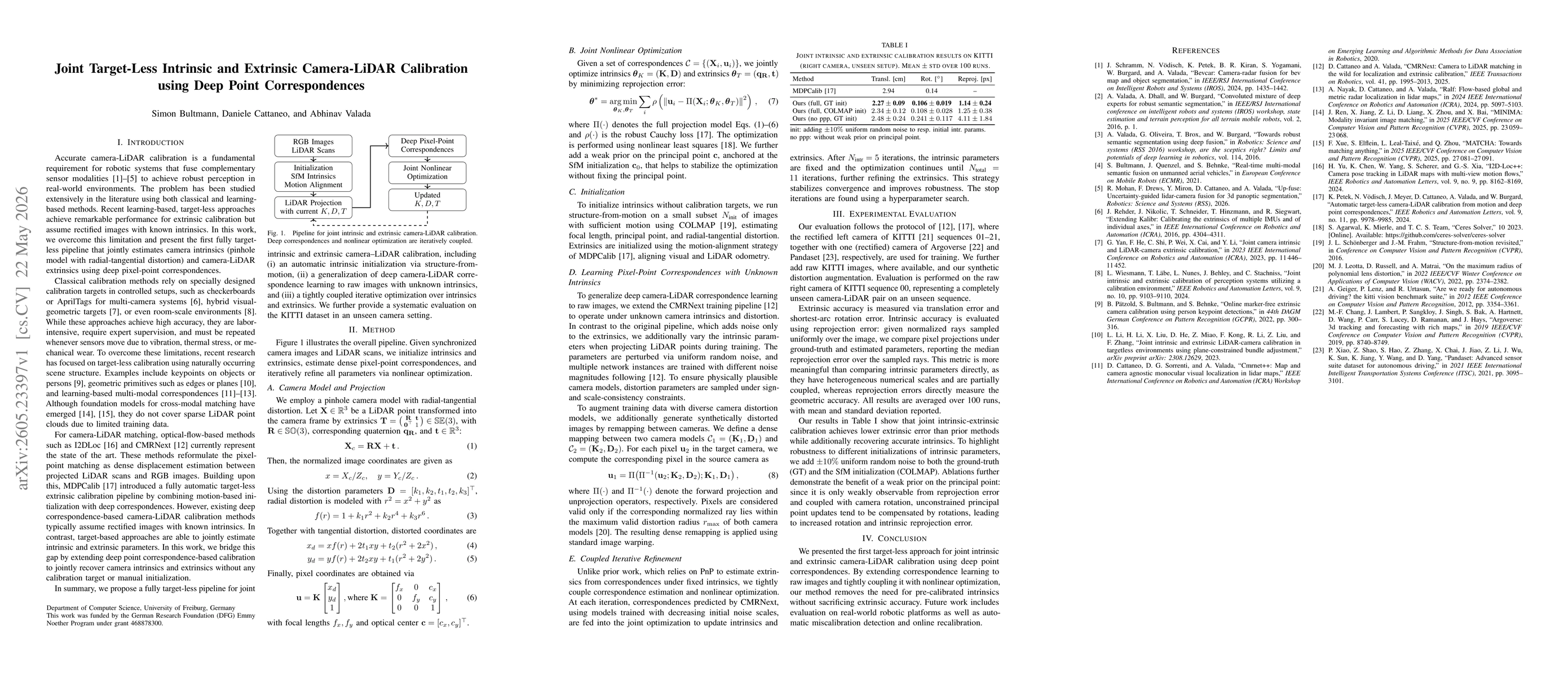 Thumbnail for Joint Target-Less Intrinsic and Extrinsic Camera-LiDAR Calibration using Deep Point Correspondences